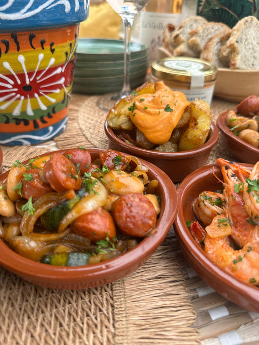 Trio of Spanish Tapas with Creamy Roasted Red Pepper Emulsion Dip